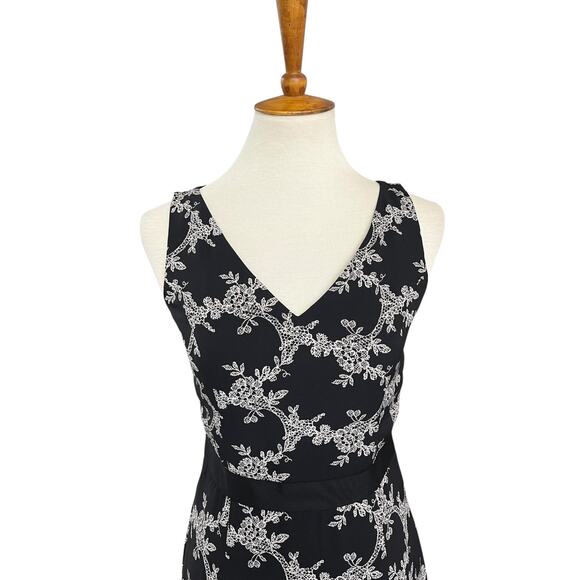 Ann Taylor Workwear Black White Lace V-Neck Ribbon Classic Style Dress Size 0 - Picture 6 of 10